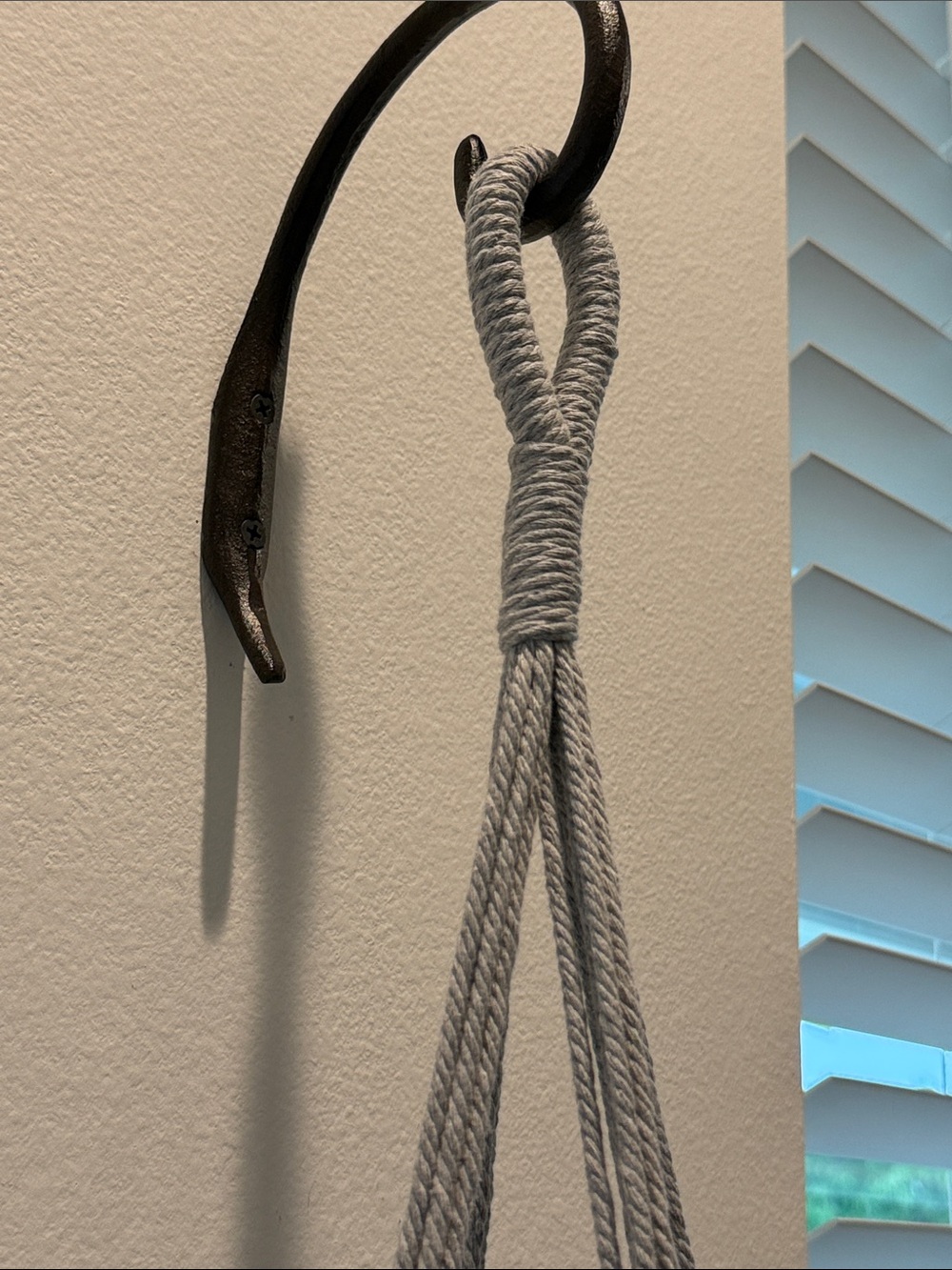 Macrame Plant Hanger with 12” Wood Shelf Indoor Light Gray New Home Decor - Picture 5 of 12